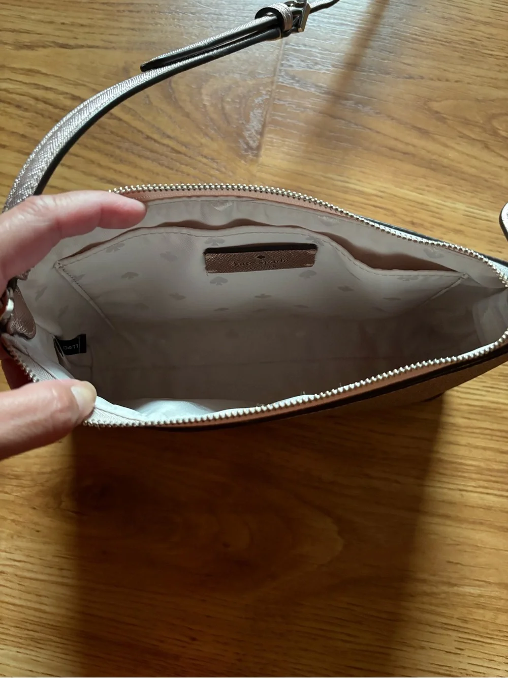Kate Spade Rose Gold Glitter Fabric Crossbody Purse Bag